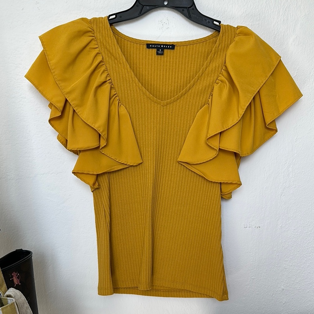 Mustard Ruffle Sleeve Top